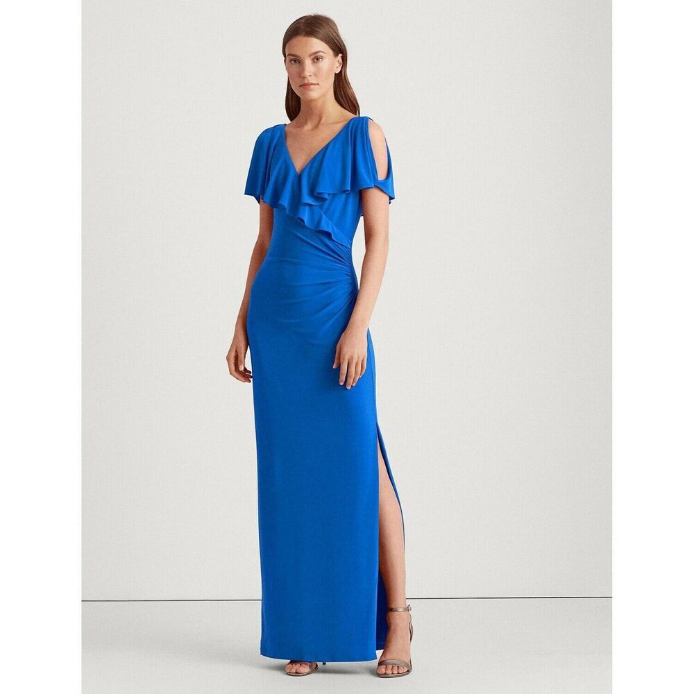 NEW! Lauren Ralph Lauren Women's 2 Cold-Shoulder Jersey Gown In Black NWT $190